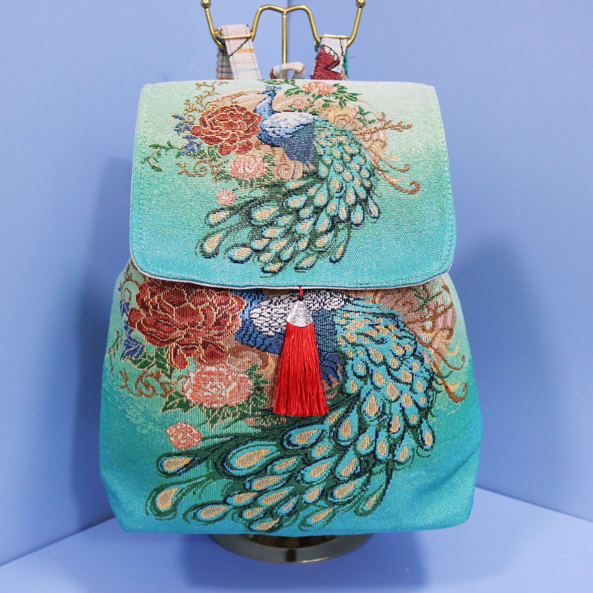 Ethnic Style Embroidered Bag Women's Embroidered Backpack Closed Flip Fashion Casual Women's Bag Gold Embroidered