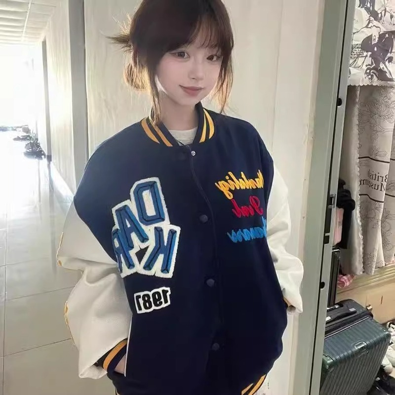美式重工印花字母棒球服女春秋新款潮牌高街hiphop小个子夹克外套|undefined