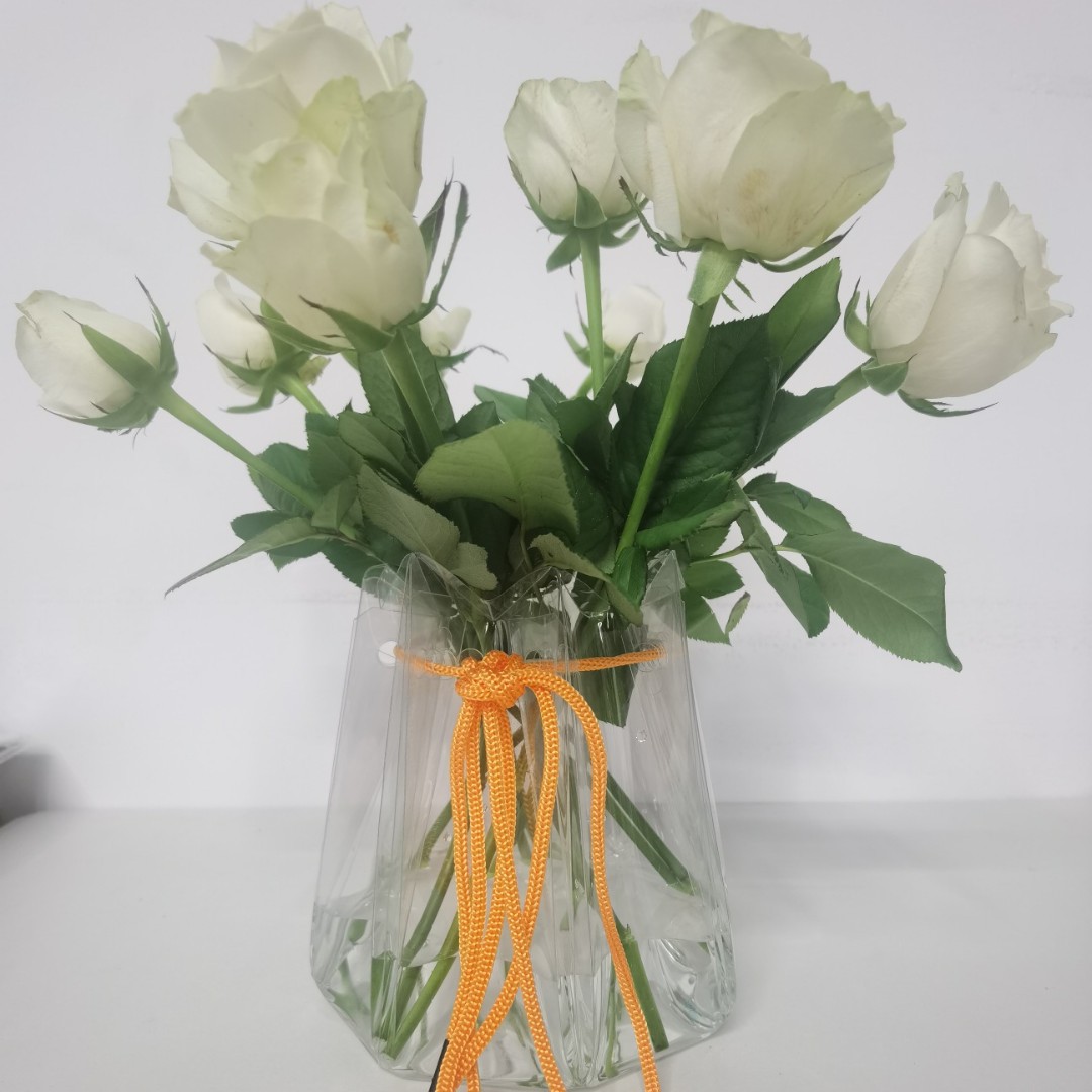 Vaso plegable transparente PVC impermeable bolsa de agua floral casa oficina hotel vaso de plástico plegable caja de flores de plástico