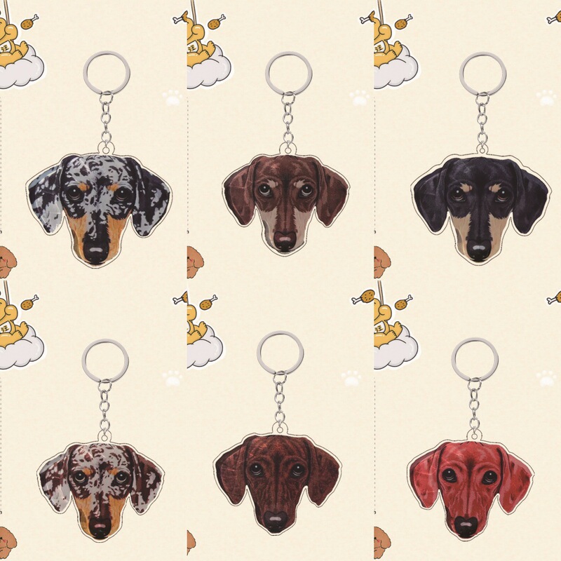European and American 2D Flat Dog Head Personalized Acrylic Keychain Dachshund Dog Pendant Cartoon Keychain Small Gift
