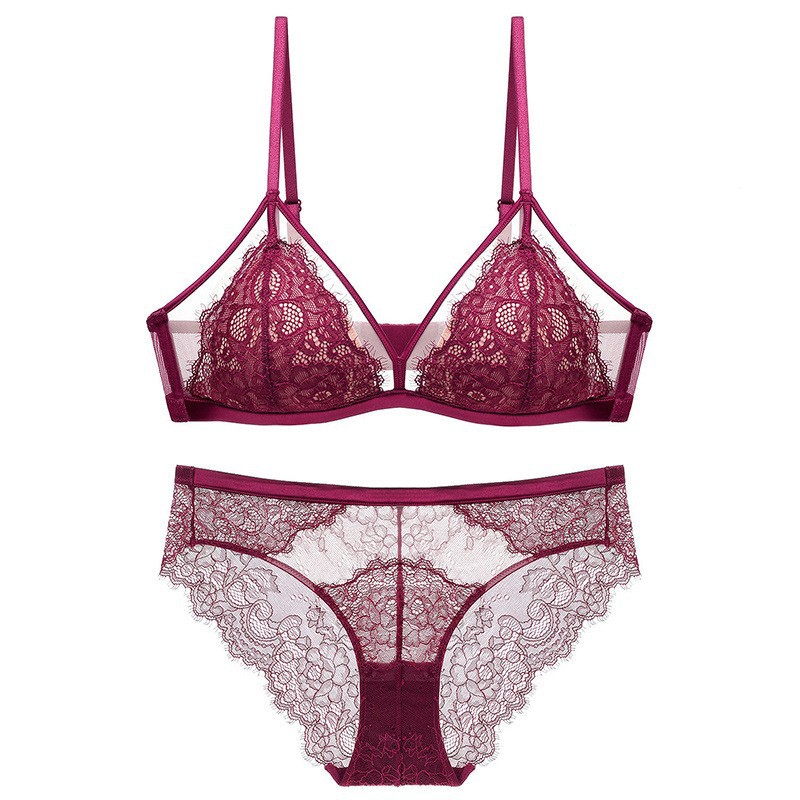 French Lace Intimates, Feminine Eyelashes, Wire-Free Bra, Thin Cotton Triangle Cup, Big Breasts, Small Bra Set