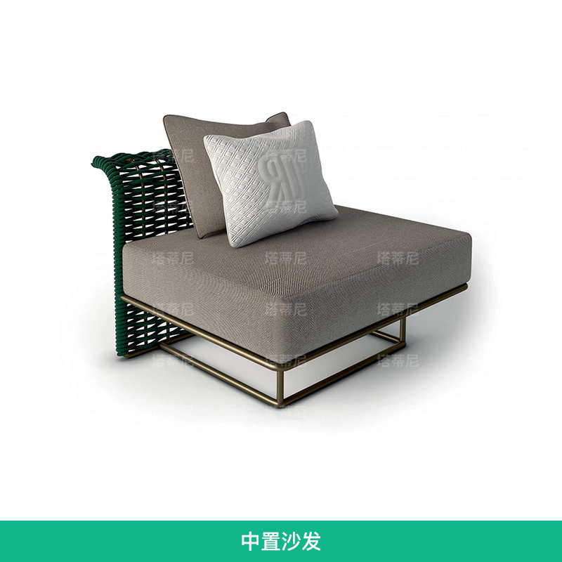 Sofá de ratán para exteriores, muebles de patio, juego de mesa de café y sofá de ratán impermeable y resistente al sol para jardín al aire libre de villa