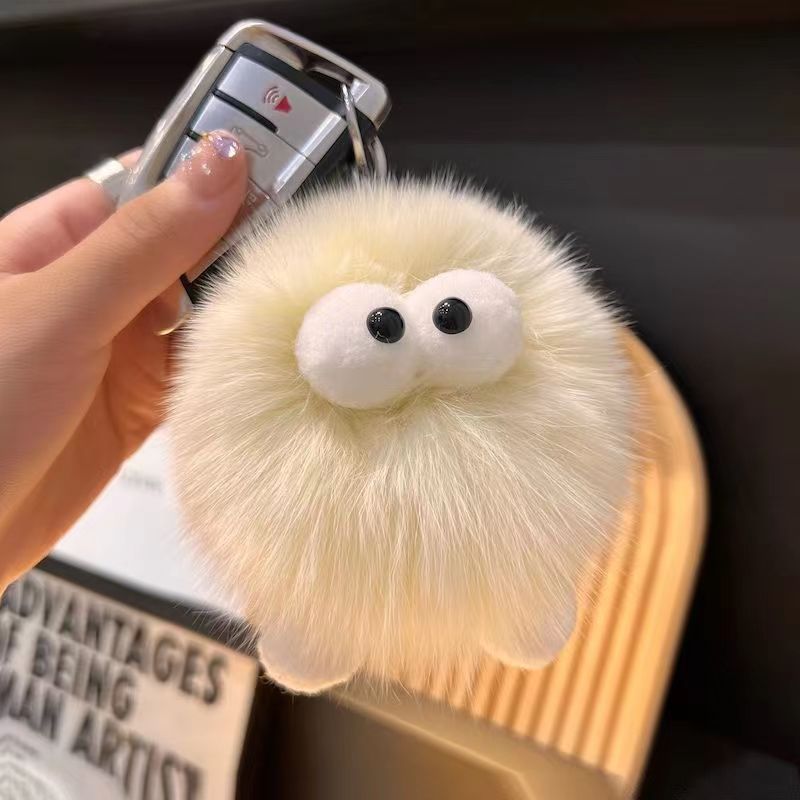 智贝详情图_3可爱狐狸毛小煤球汽车钥匙扣挂件ins小精灵毛绒