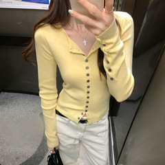 欧货法式单排扣长袖羊毛针织开衫女2025早秋新款修身显瘦上衣女