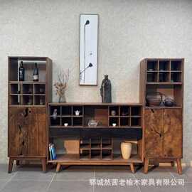 新中式老榆木博古架墙壁装饰多宝阁茶具茶叶收纳柜餐边柜实木书架