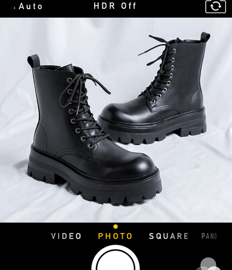 Bottes Martin à semelles épaisses pour hommes, bottes mi-hautes de style britannique, chaussures décontractées en cuir pour hommes, bottes à la mode 7368-R_voghion.com