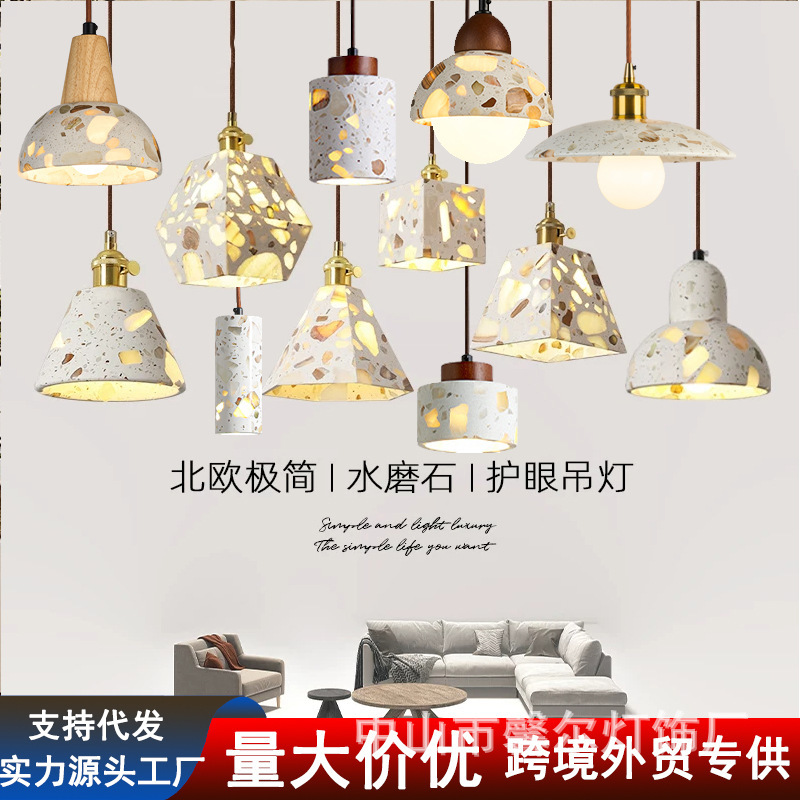 Homestay bedroom study chandelier terrazzo hotel designer entrance corridor corridor background bedside lamp