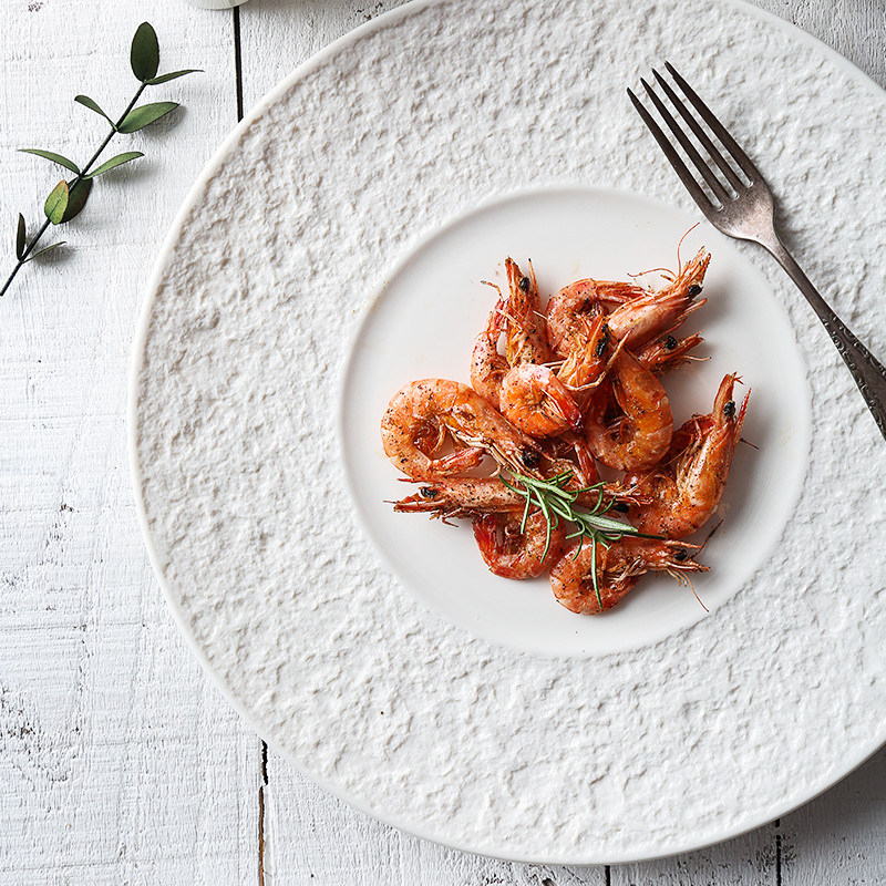 Western Food Plate Steak Plate Embossed Disc European-style Ceramic Pizza Plate Breakfast Plate Western-style Dishpoint Plate Restaurant Tableware
