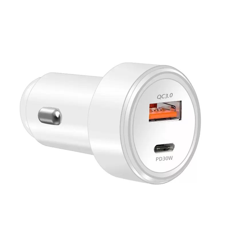 Qc3.0 Fast Charging Type-C Smart Car Charger Pd30W Car Charger Manufacturer USB Flash Charging Cross-Border Support Pps