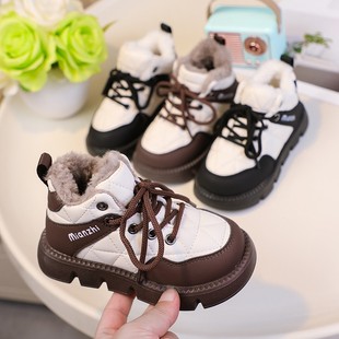 Children's Cotton Shoes 2025 Winter New Fashion Boys' Spliced Fleece-Lined Warm Bread Shoes Medium and Large Kidsren's Soft-Soled Cotton Boots