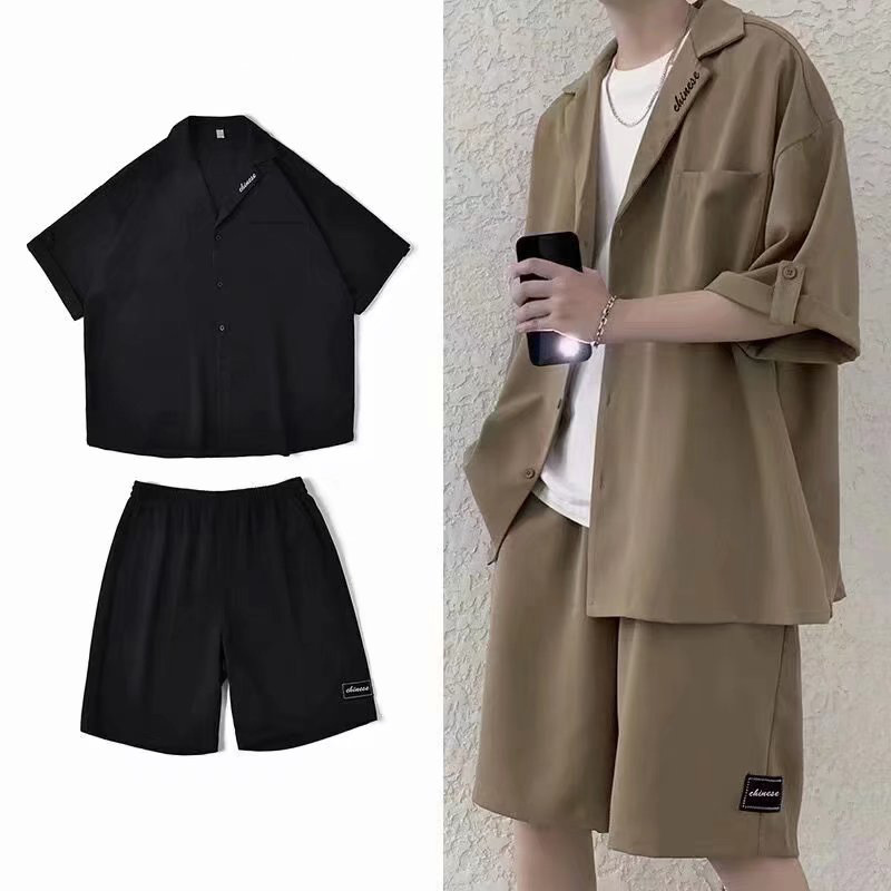 Fashion suit Men's Fashionable Brand Loose Short-sleeved Suit Shirt Shorts Summer New Arrival Men's Two-piece Casual Suit