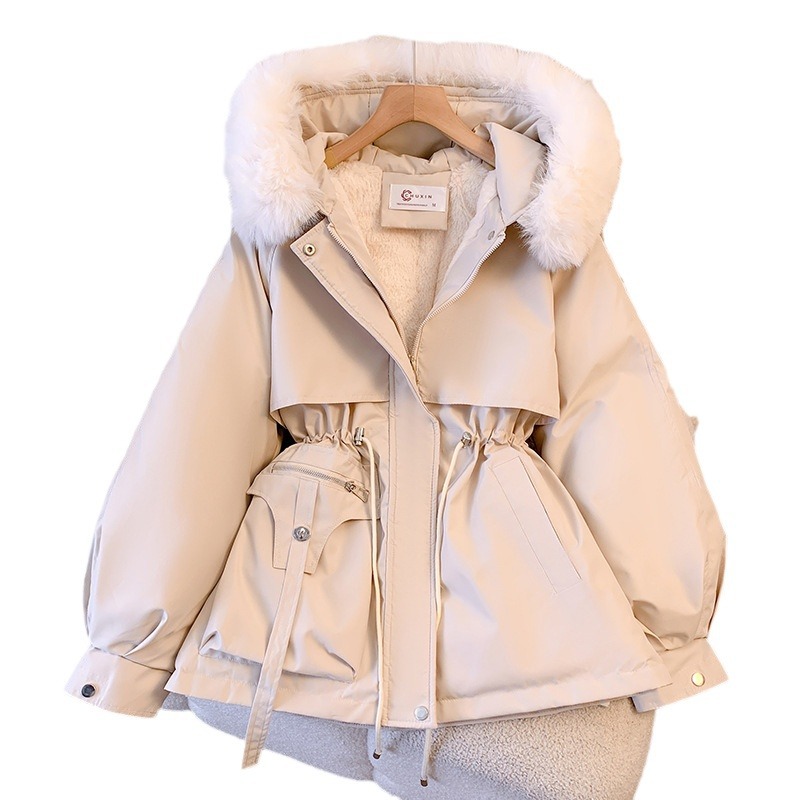 Abrigo acolchado de algodón forrado de lana de invierno ropa de trabajo ajustada a la cintura Abrigo acolchado de algodón engrosado chaqueta acolchada de algodón cálido ropa parka de estilo occidental pequeña