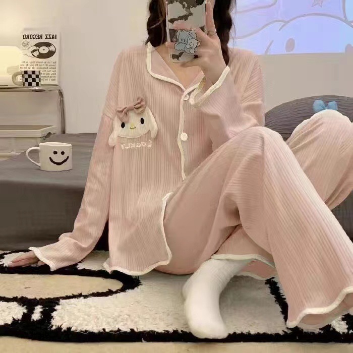 パジャマ女子春秋タイプ2025長袖ネット紅風秋紫大サイズゆるい家庭服セット秋冬|undefined