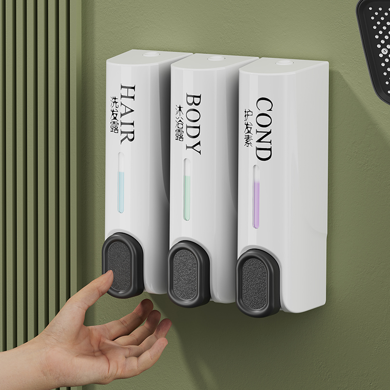 Hotel tipo champú de pared tipo champú de baño líquido de jabón dispensador de botellas de baño caja de presión líquido de manos
