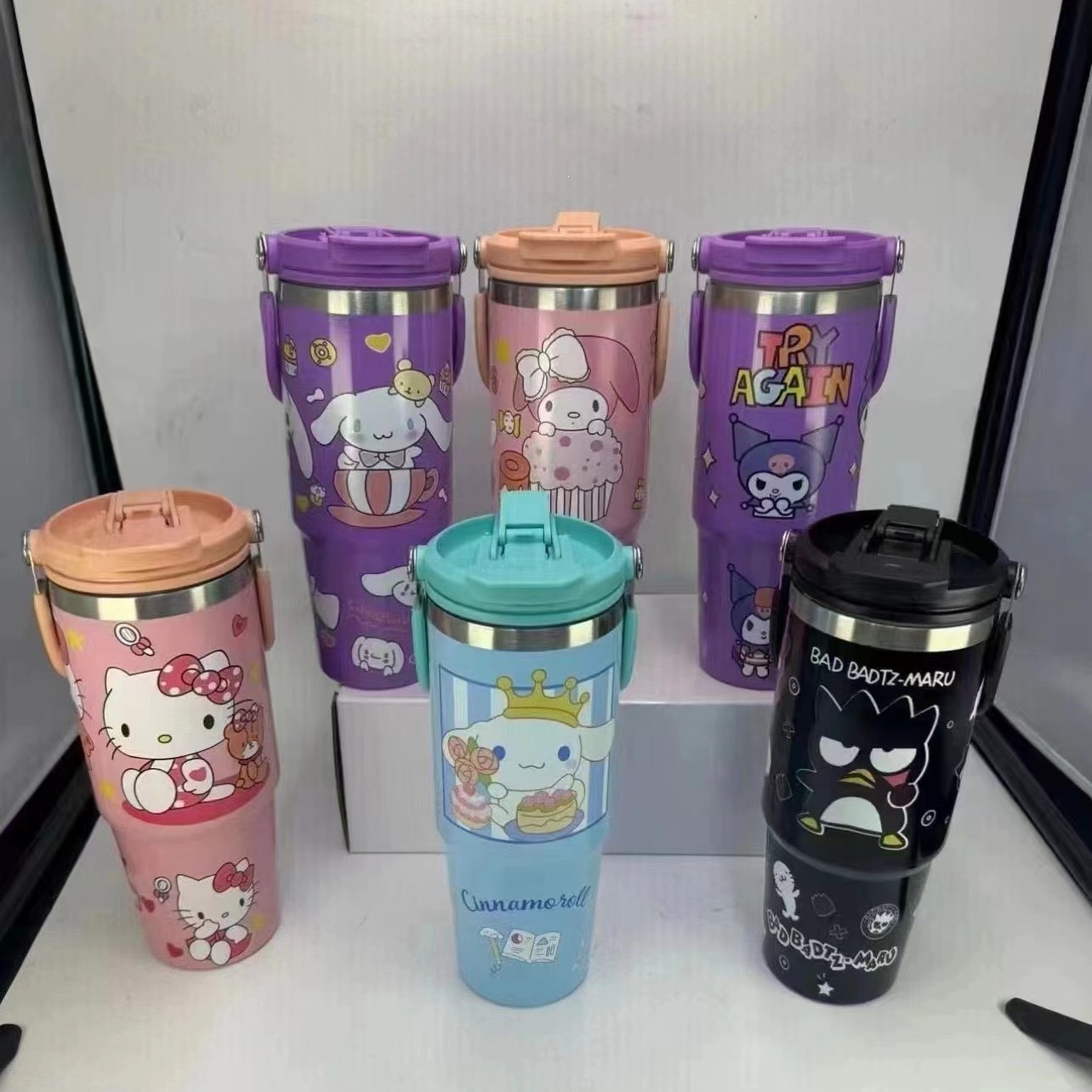 Cross-border 30oz doble boca doble bebida taza de mano patrón de dibujos animados de alto valor 304 taza de acero inoxidable portátil