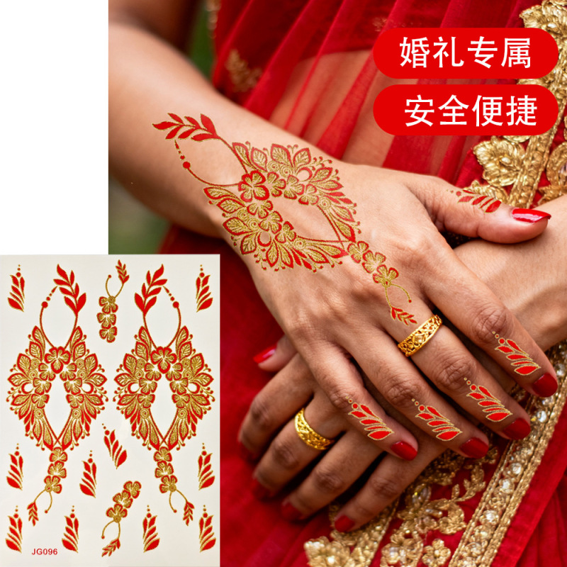 Cross-Border Henna Tattoo Stickers Waterproof Fake Tattoos Indian Body Face Hand Art Temporary Tattoo Stickers Wedding Celebration