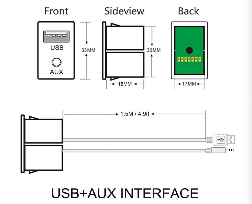 Vehicle Universal Modified Type-C+Aux Seat Dual USB Aux Extension Usb+2Rca Switch Seat