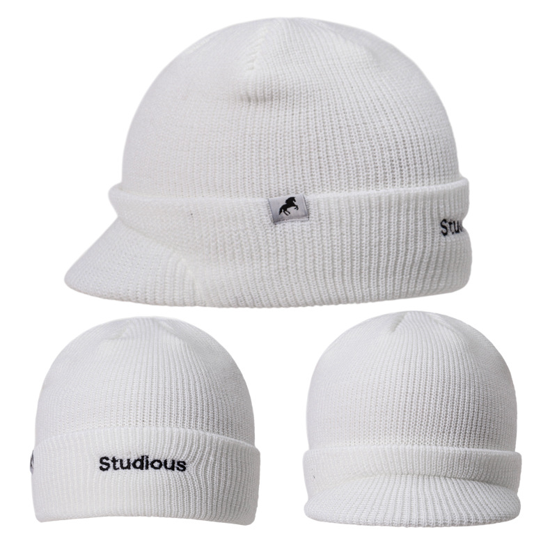 Neue Strickmütze mit kurzer Krempe für Herren, Herbst und Winter, warm, gepolstert, bestickte Charaktere, großes Stirnband, locker_voghion.com