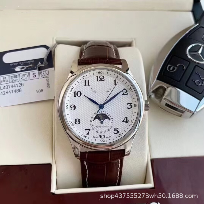 Master Craftsman Moon Phase Movable Four-Hand Langjia Men's Leather Strap Watch Waterproof Classic Luxury Watch Cross-Border Watch Quartz Master Master Craftsman Moon Phase Movable Four-Hand Langjia Men's Leather Strap Watch Waterproof Classic Luxury Watch Cross-Border Watch Quartz Master