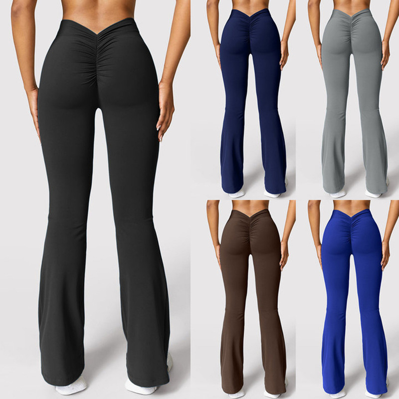 European and American Amazon Seamless Micro-Flared Yoga Pants Sports Fitness Pants Women's High-Waist Hip-Lifting Leggings Gray