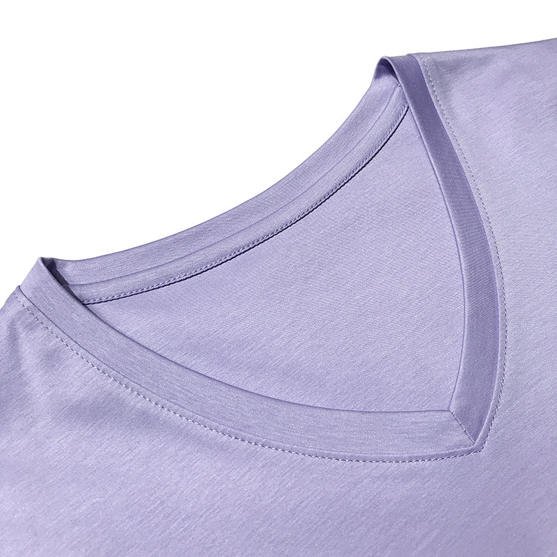 メーカースポット2024夏80本両面シルク綿tシャツ女園vネック半袖純色綿半袖tシャツ