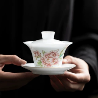 冰种玉瓷三才盖碗中式带盖家小茶碗用茶杯竹子高端功夫茶具小容量