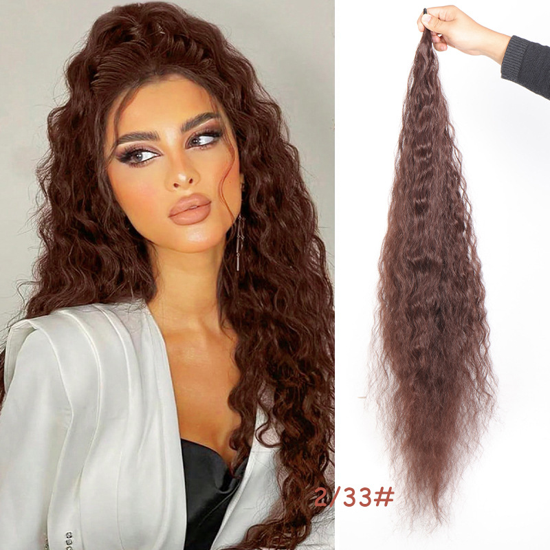 Unisex around wig ponytail chemical fiber fluffy magic wand ponytail corn silk extended version_voghion.com