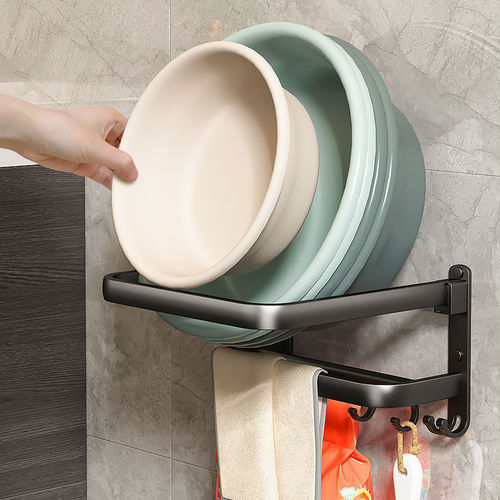 Foldable washbasin storage rack without punching home bathroom toilet wall-mounted washbasin storage rack
