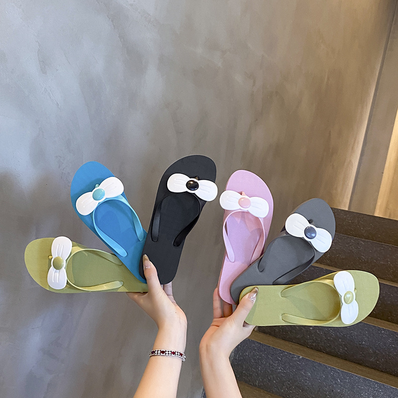 Bowknot Flip-Flops for Women, Summer Trendy Fashion Slippers with a Soft Feel, Fairy Style, Non-Slip, Suitable for Home and Outdoor Use, Flat Sandals