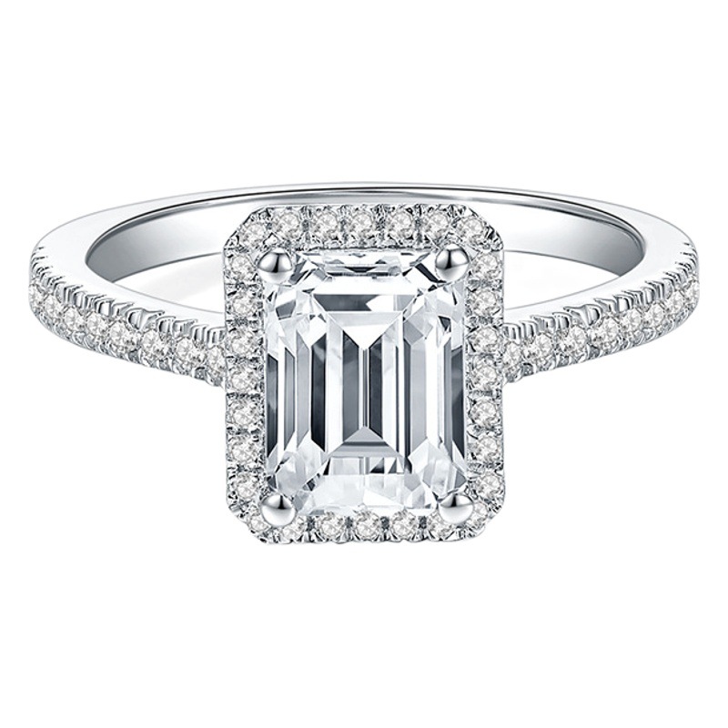 Venta caliente transfronteriza de Europa y América 6*8mm Esmeralda anillo de diamantes de Las Mujeres S925 plateado 18K anillo de oro