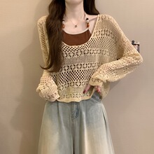 波西米亚镂空防晒罩衫上衣女秋季外搭民族风巨好看明媚感T恤套装