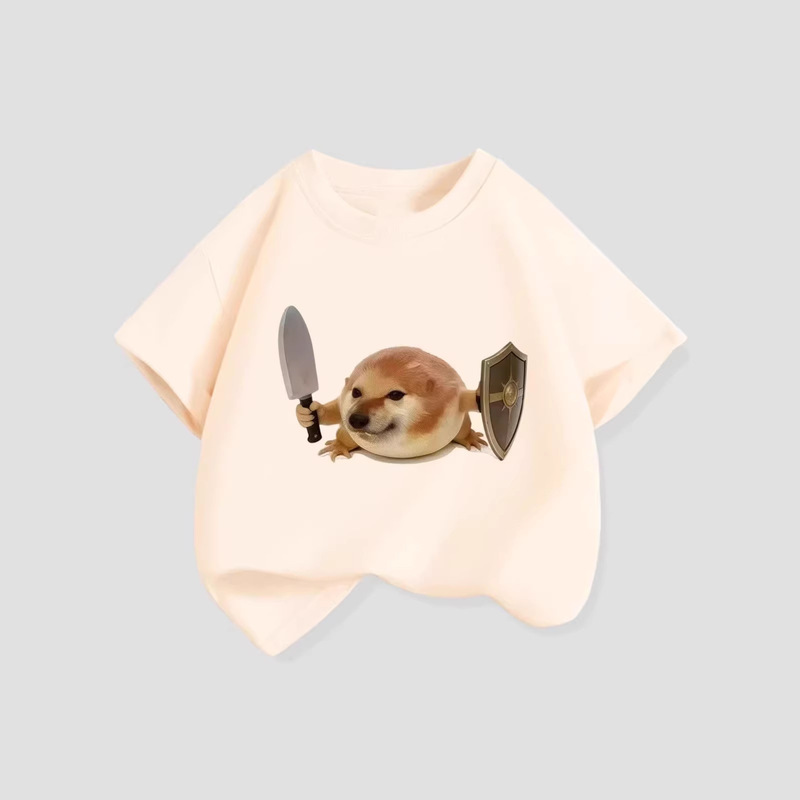 [My Knife and Shield] Children's Fun Printed T-Shirt Knife and Shield Dog Kids' Short Sleeve T-Shirt for Boys and Girls, Loose Fit, Versatile Half-Sleeve