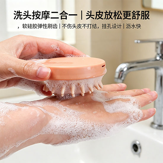 硅胶洗头刷头皮按摩洗发刷软硅胶泡清洁刷挂孔沥水家用洗澡刷批发