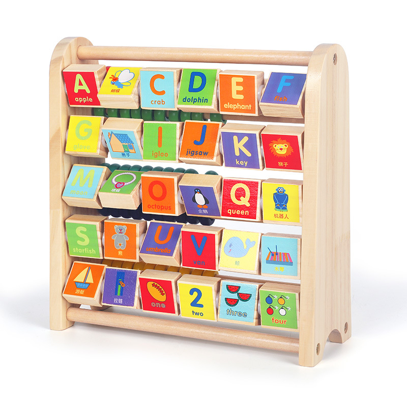 Madera multifuncional infantil ver gráficos aprendizaje pinyin 2 en 1 marco de cálculo de tablero de flip juguete cognitivo de educación temprana