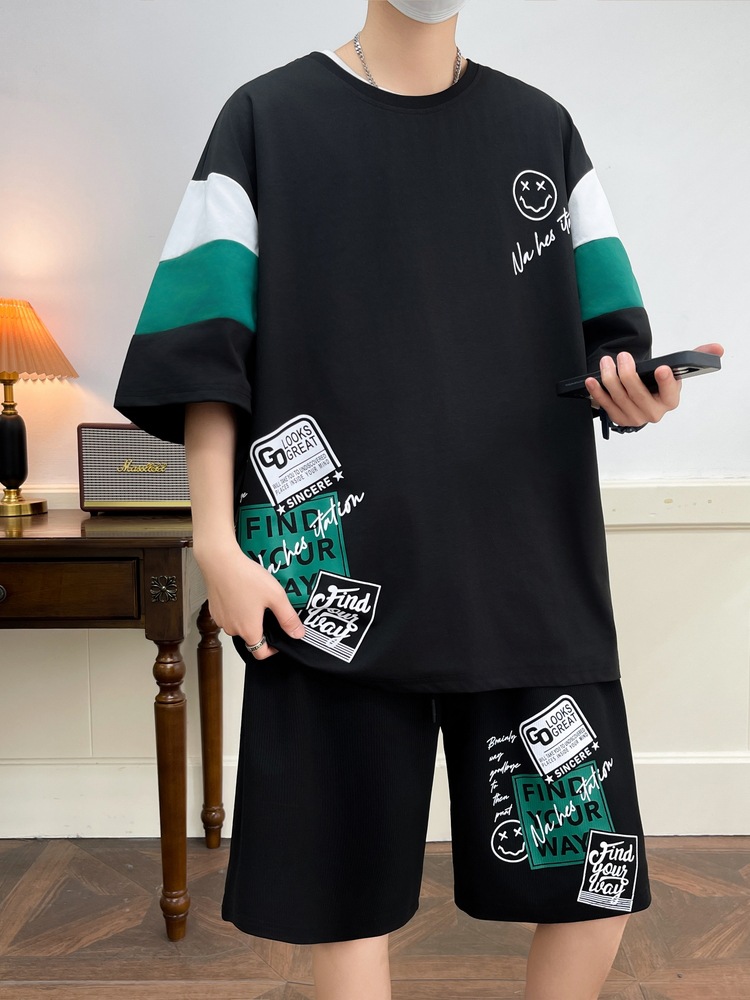 2025 juveniles de verano juego deportivo casual hombre versión suelta de moda de color de manga corta camiseta de cinco pantalones cortos