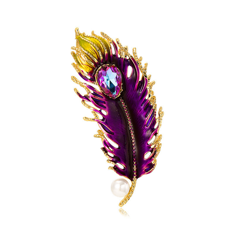 Retro Vintage Style Pin Leaf Peacock Colorful Alloy Feather Zircon Unisex Corsage display picture 4