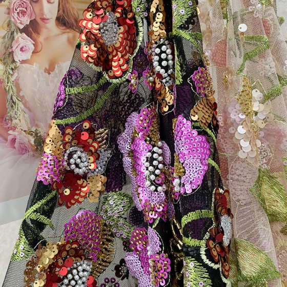 New Stereo Embroidered Lace Bead Tube Sequin Embroidered Cloth Stage Clothing Fashion Dress Fabric Clothing Fabric