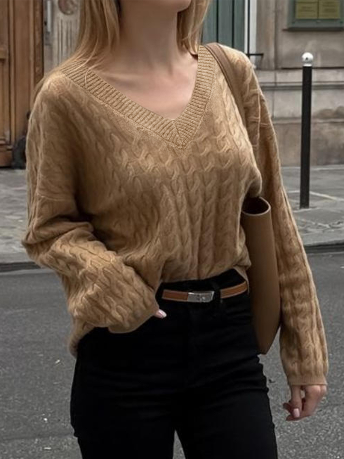 Kaikuo transfronterizo Europa y los Estados Unidos 2025 otoño y invierno lana perezosa viento V cuello cómodo color sólido casual universal suéter Amazon