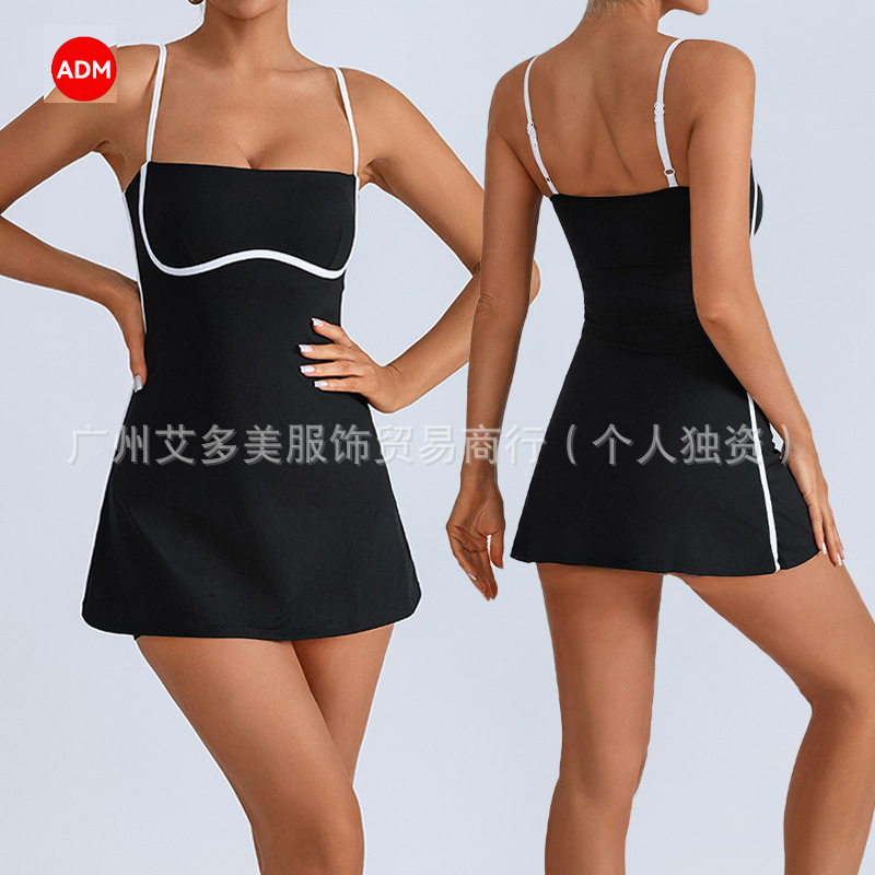 Cross-Border Color-Blocking Yoga Sports Tennis Skirt with Built-In Chest Pads, Anti-Exposure Fitness Running Tight-Fitting Yoga One-Piece Skirt Cross-Border Color-Blocking Yoga Sports Tennis Skirt with Built-In Chest Pads, Anti-Exposure Fitness Running Tight-Fitting Yoga One-Piece Skirt