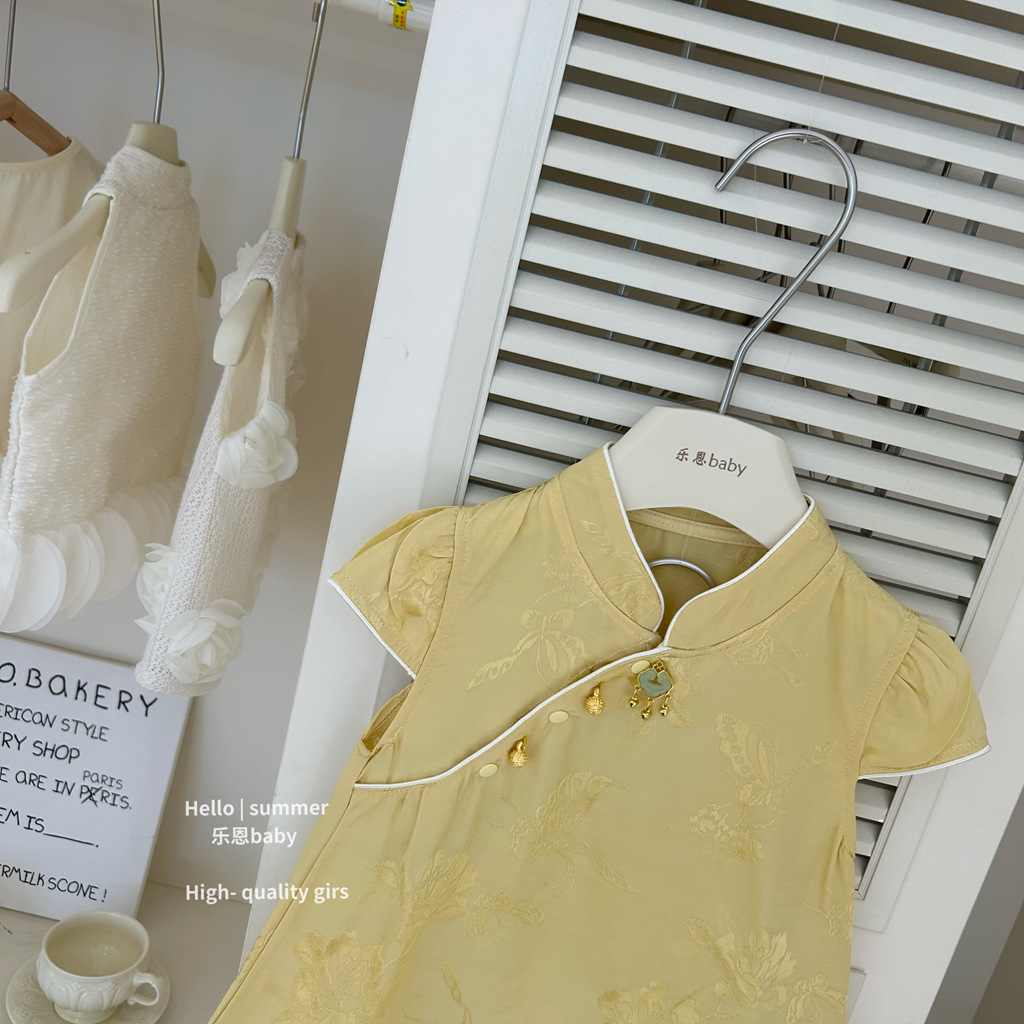 [Le En baby] Verano para niñas, nuevo estilo chino, cheongsam mejorado, vestido Hanfu, estilo antiguo, estilo occidental, falda de moda