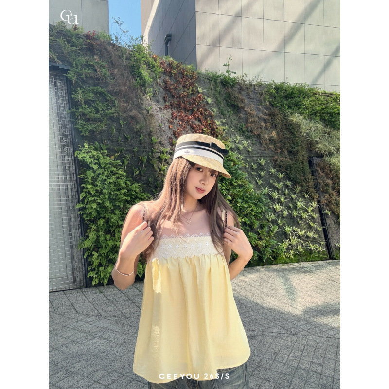 In-Stock Korean Cotton Sweet Loose Lace Patchwork Camisole Top for Women, Summer Sexy Sleeveless Fresh Slimming Elegant Style In-Stock Korean Cotton Sweet Loose Lace Patchwork Camisole Top for Women, Summer Sexy Sleeveless Fresh Slimming Elegant Style