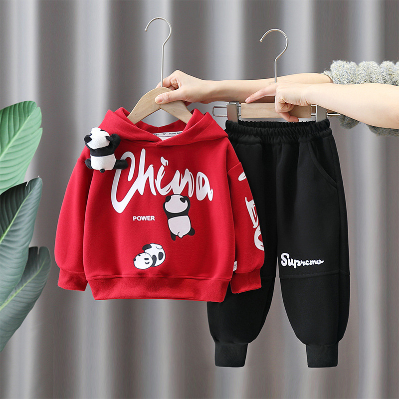 6154 traje de suéter de panda para niños modelos de primavera y otoño 2025 nueva ropa de bebé de estilo occidental traje de dos piezas de otoño para niños