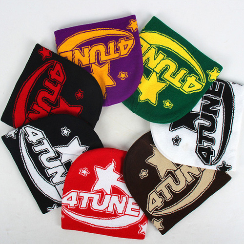 Fashionable casual brocade knitting hat, autumn and winter warmth preservation, knitted woolen hat, trendy letter print