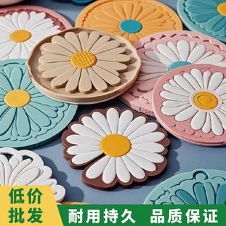 简约花朵PVC软胶国风国潮杯垫LOGO文创茶垫UV数码打印创意隔热垫