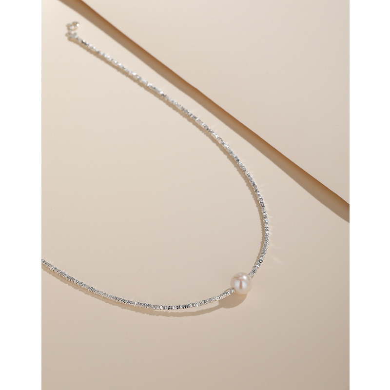 Luz de lujo de alto grado sentido nicho diseño de la clavícula rota de plata 925 plata esterlina roto pareja de plata collar de perlas de agua dulce