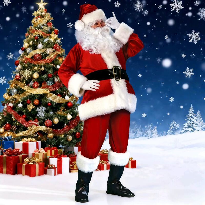 Cross-Border Popular Christmas Costumes for Adults and Elderly People, High-Quality Gold Velvet Christmas Outfits, Holiday Performance Costumes Wholesale