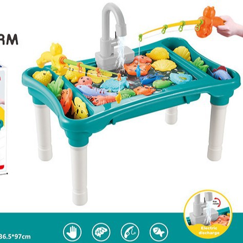 Mesa multifuncional para niños transfronterizos DIY ensamblaje de bloques de construcción mesa de pescado magnética eléctrica de juego acuático tabla de juguetes