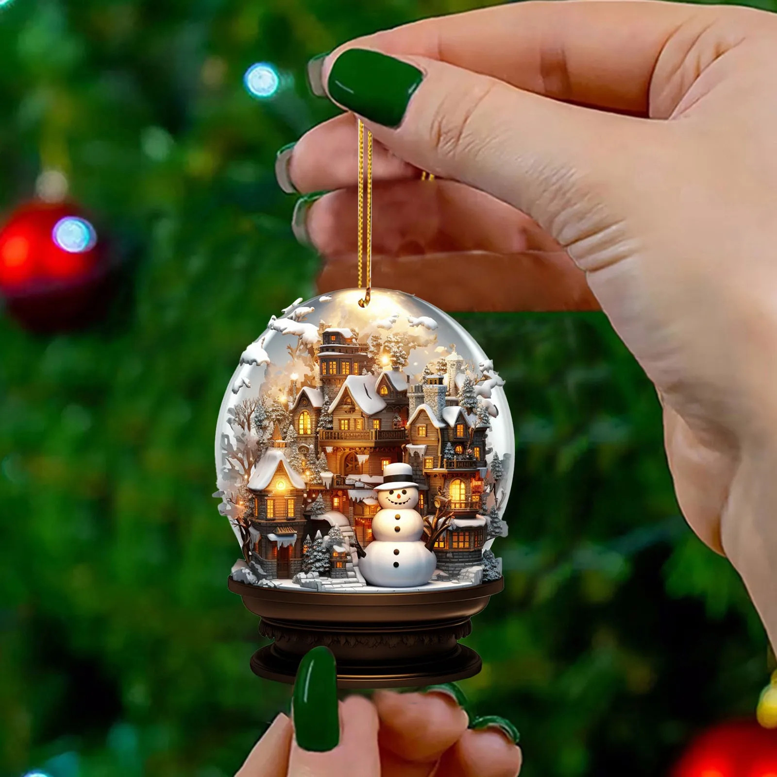 Navidad muñeco de nieve 2D acrílico bolas de vidrio adornamiento estilo único copo de nieve decoración hermosa esfera colgante colgante