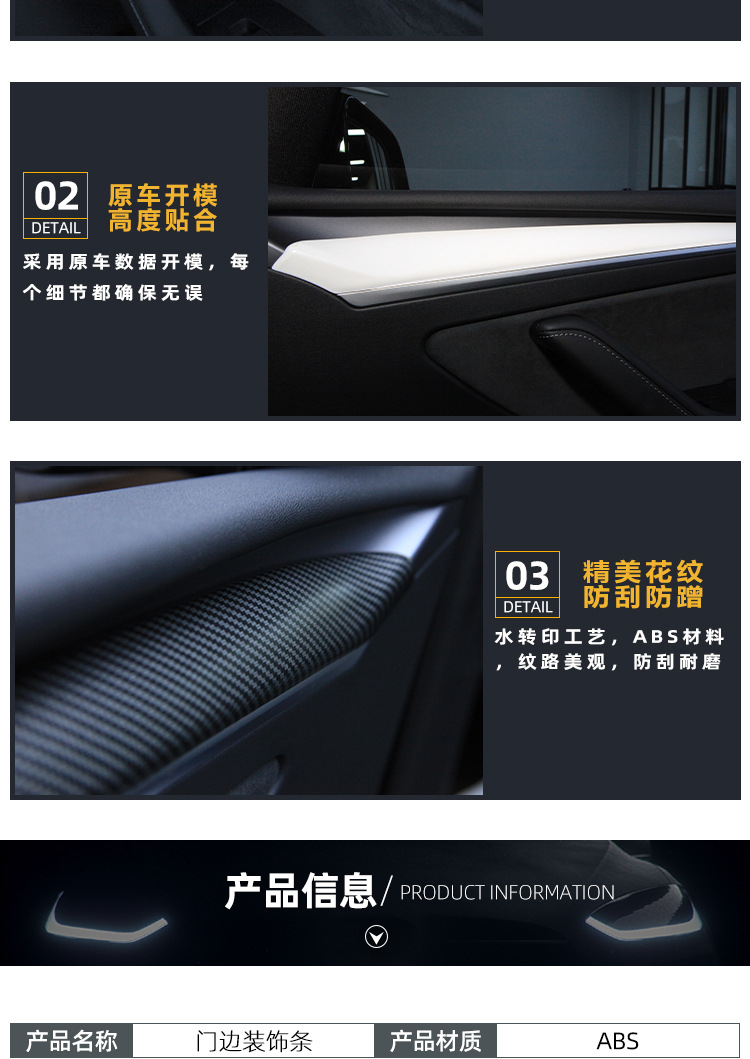 Suitable for Tesla's New Model Y3 Dashboard Trim Strip, New Model 3 Door Interior Center Console Sticker Dashboard