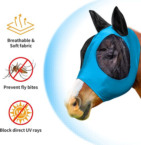 Breathable elastic horse mask, horse face protective cover, horse flying mask, horse face anti-mosquito and anti-fly cover, equestrian supplies